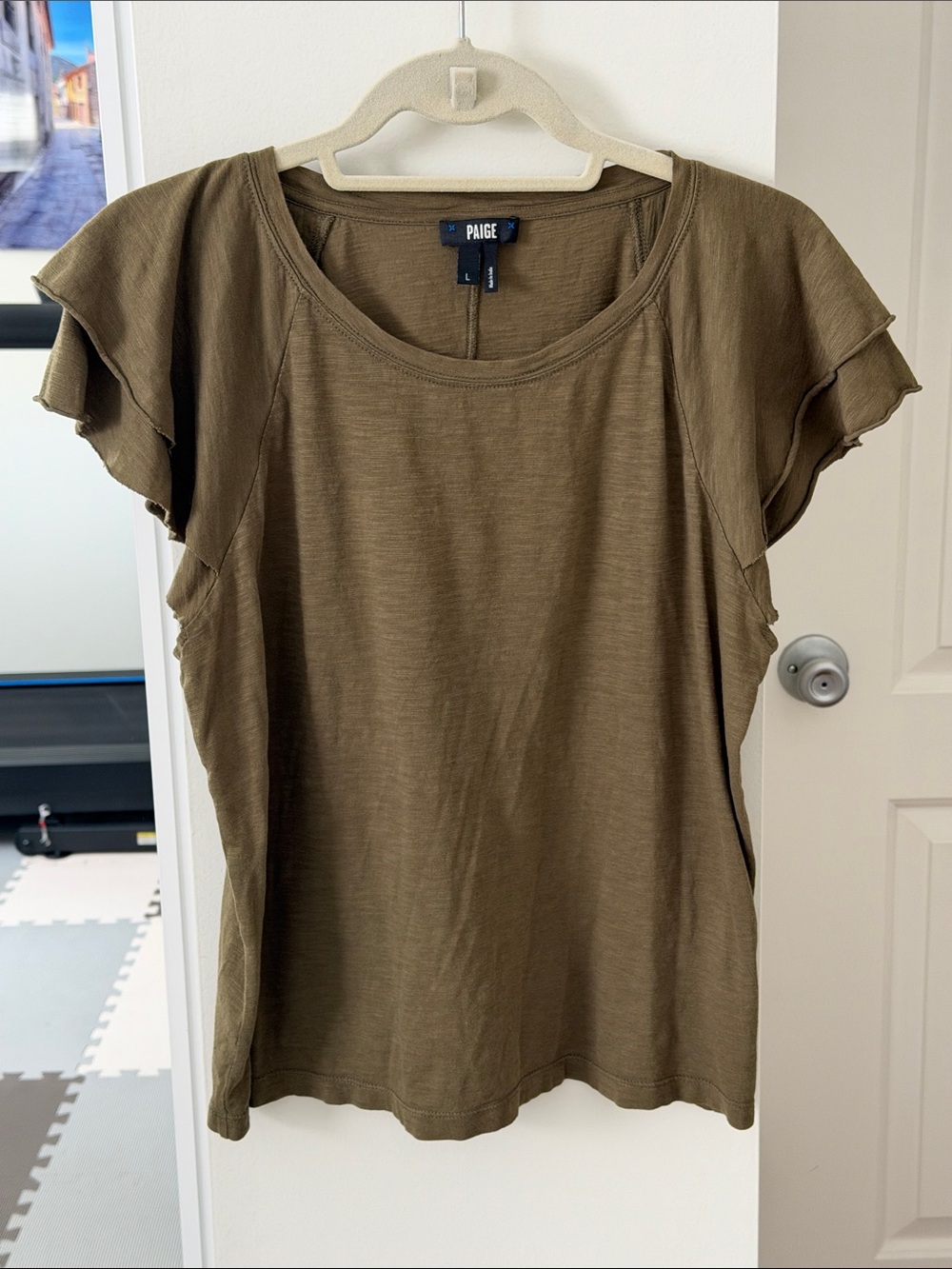 PAIGE Olive Green Flutter Sleeve Short Sleeve Top